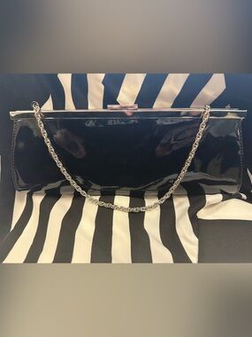 Ann Taylor Loft - vintage style Black Patent Chain Shoulder Bag/clutch - Women